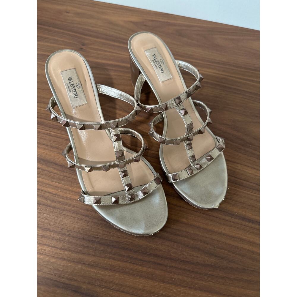 Valentino Garavani Rockstud Metallic Leather Slide Sandal Size 39.5 EU 9.5 US